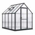 Serre de jardin en aluminium noir et polycarbonate transparent, 250 x 190 x 195 cm, avec porte battante et lucarne de toit