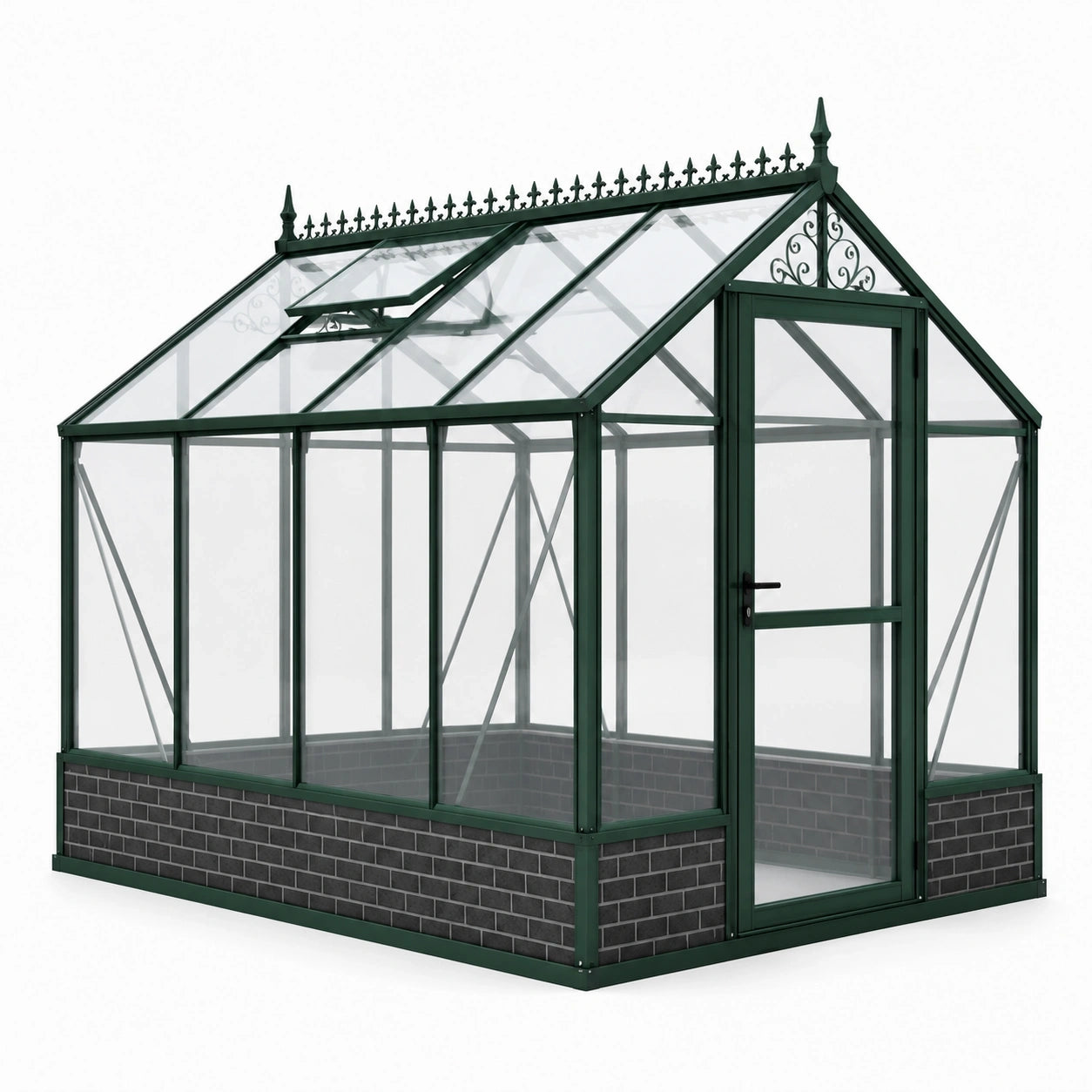 Serre de jardin victorienne 250 × 190 × 225 cm en aluminium vert foncé et polycarbonate transparent avec lucarne