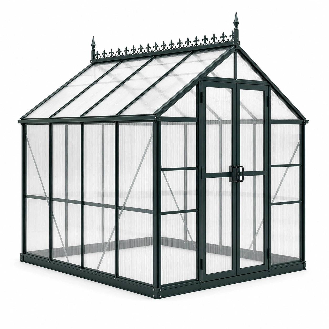 Serre de jardin classique 190 × 190 × 220 cm en aluminium vert foncé et polycarbonate transparent avec double porte