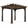 Pergola de jardin en bois marron et acier anthracite avec toit ajouré, 400 × 300 × 260 cm
