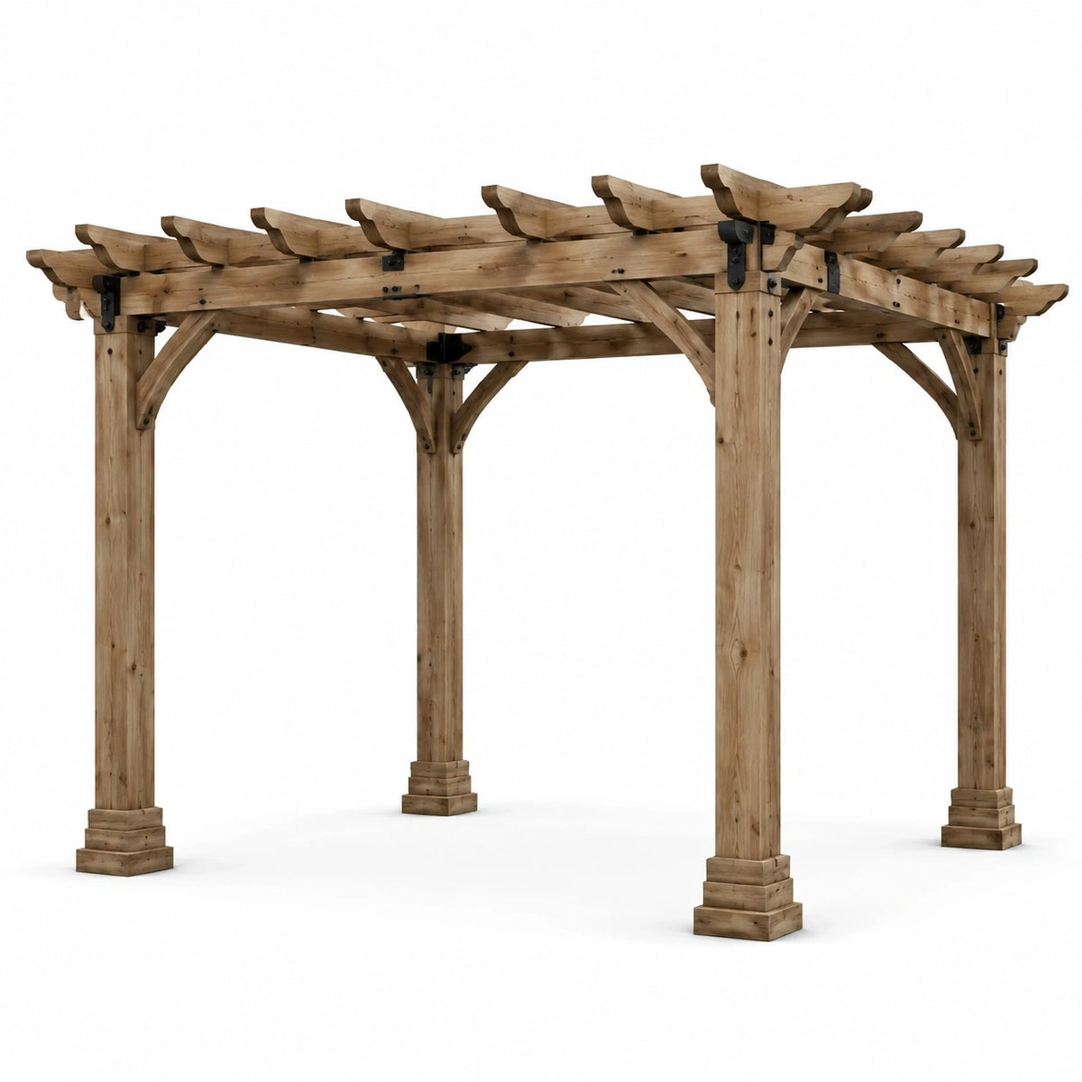 Pergola en bois naturel avec toit ajouré, 427 × 305 × 254 cm, style rustique
