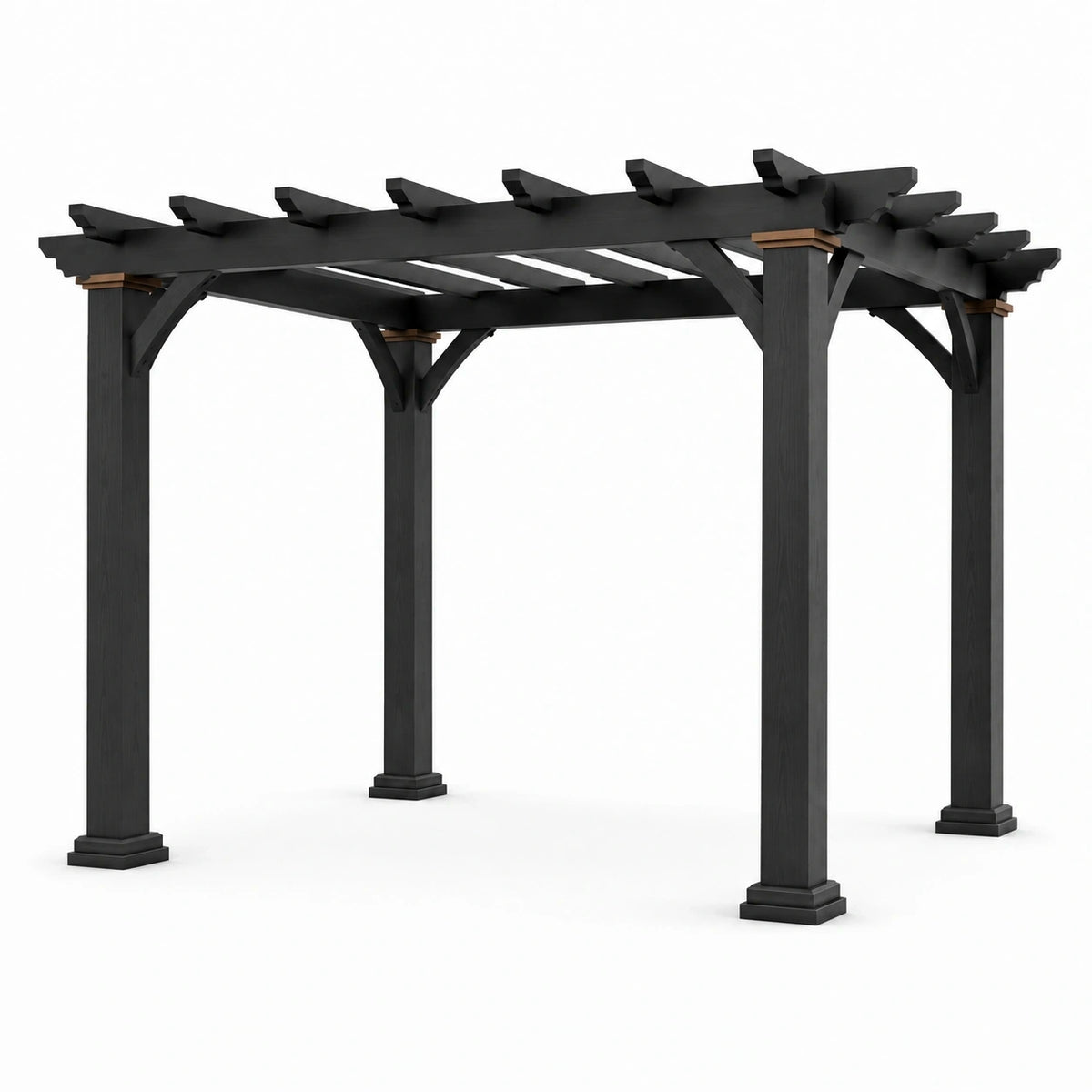 Pergola de jardin en bois noir et marron à toit ajouré, 305 × 305 × 244 cm