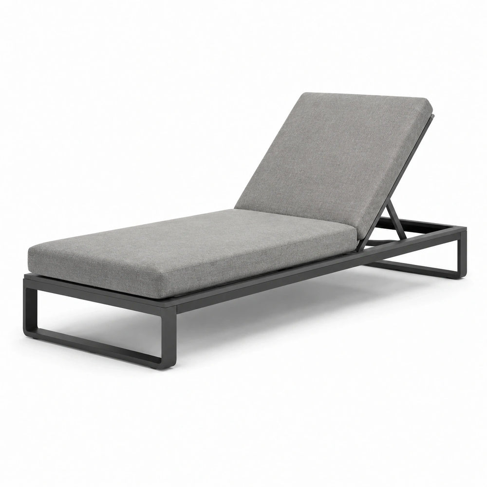 Bain de soleil gris et noir avec dossier inclinable, 198 × 70 × 95 cm