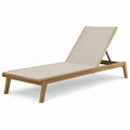 Bain de soleil en bois naturel et textile beige avec dossier inclinable, 200 × 65 × 35 cm