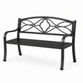 Banc de jardin 2 places en métal noir avec dossier décoratif, 127 × 60 × 85 cm