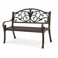 Banc de jardin 2 places en aluminium bronze foncé avec dossier floral, 127 × 60 × 91 cm