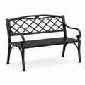 Banc de jardin 2 places en métal noir avec dossier à treillis, 127 × 60 × 85 cm