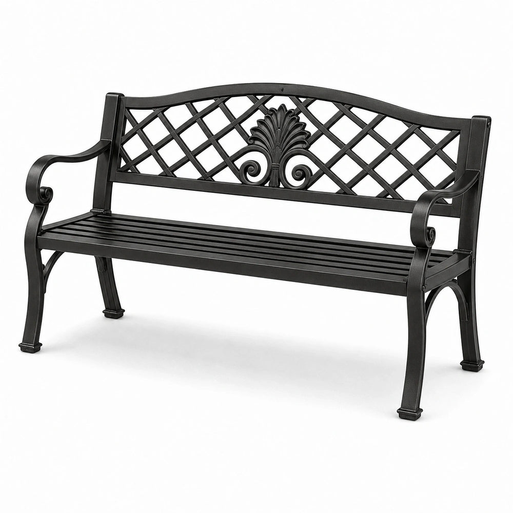 Banc de jardin en métal noir 127 × 60 × 85 cm avec dossier ajouré décoratif