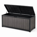 Coffre de rangement extérieur en résine effet bois gris et noir, 150 × 70 × 70 cm, couvercle relevable