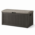 Coffre de rangement extérieur en résine effet bois avec couvercle, 120 × 54 × 60 cm, gris anthracite et gris taupe