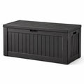 Coffre de rangement extérieur en résine noire effet bois, 120 × 55 × 60 cm, couvercle rabattable