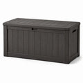Coffre de rangement extérieur en résine marron foncé effet bois avec couvercle, 120 × 55 × 60 cm
