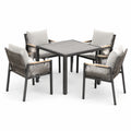 Ensemble repas de jardin 5 pièces anthracite, gris clair et beige – table 90 × 90 × 75 cm et 4 fauteuils 59 × 62 × 83 cm