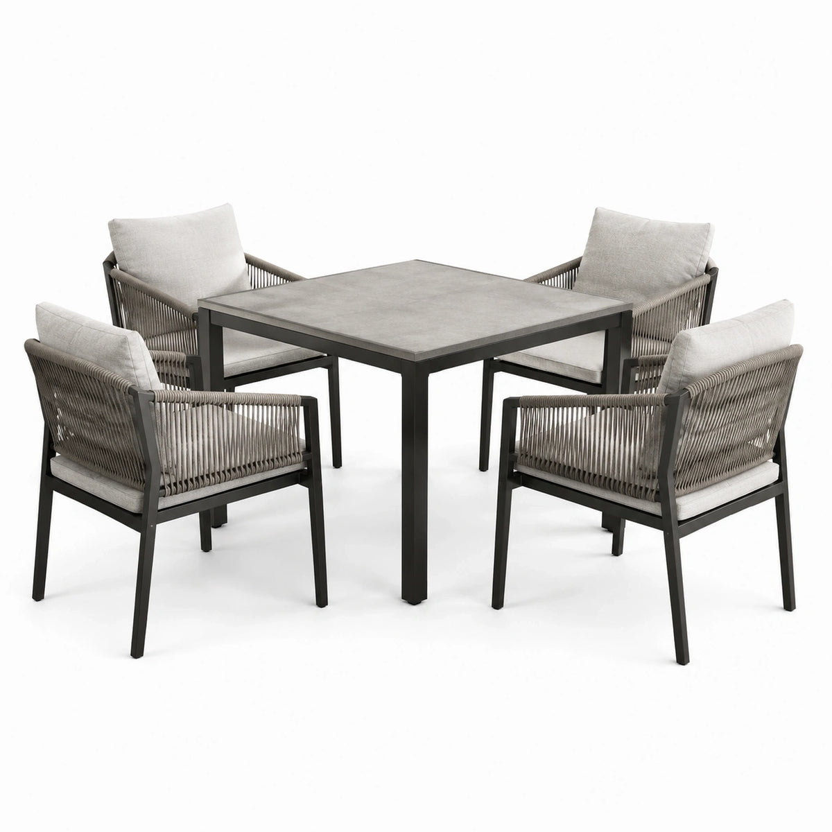 Ensemble repas de jardin 5 pièces anthracite, gris et gris clair avec table 100 × 100 × 75 cm et 4 fauteuils 60 × 61 × 84 cm