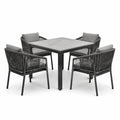 Ensemble repas extérieur 5 pièces gris et noir, table carrée 100 × 100 × 75 cm et 4 fauteuils 61 × 60 × 81 cm