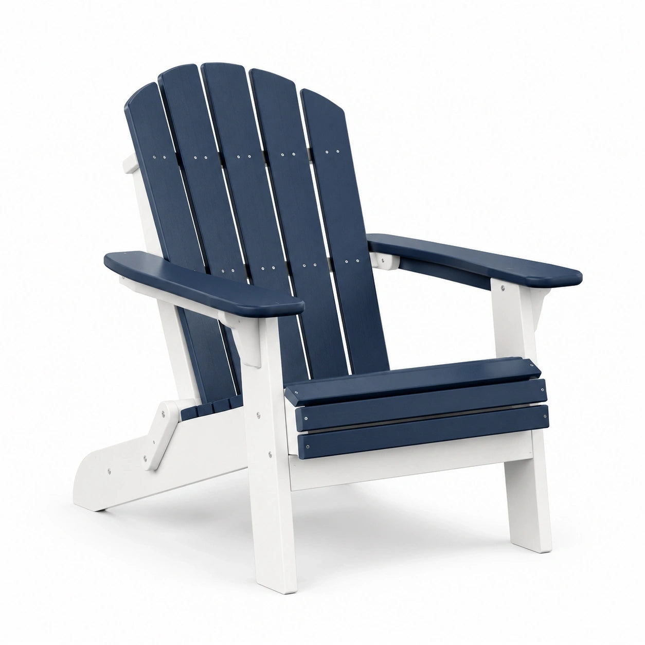 Fauteuil Adirondack en polyéthylène bleu marine et blanc avec accoudoirs, 80 × 78 × 94 cm
