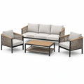 Salon de jardin 4 pièces beige, noir, brun et taupe avec canapé 190 x 75 x 80 cm, 2 fauteuils 72 x 75 x 80 cm et table 100 x 55 x 45 cm