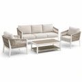 Ensemble de jardin 4 pièces blanc, beige et taupe avec canapé 204 × 82 × 78 cm, 2 fauteuils et table basse