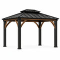 Pavillon de jardin noir et brun avec toit rigide à deux niveaux, 365 × 305 × 310 cm